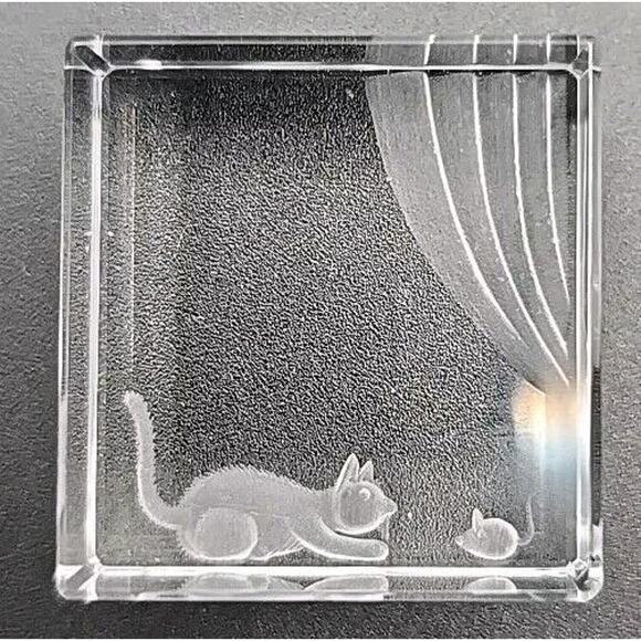 Vtg Steinbach handcrafted art pure optical glass "Cat and Mouse" Signed PB76 - Picture 1 of 5